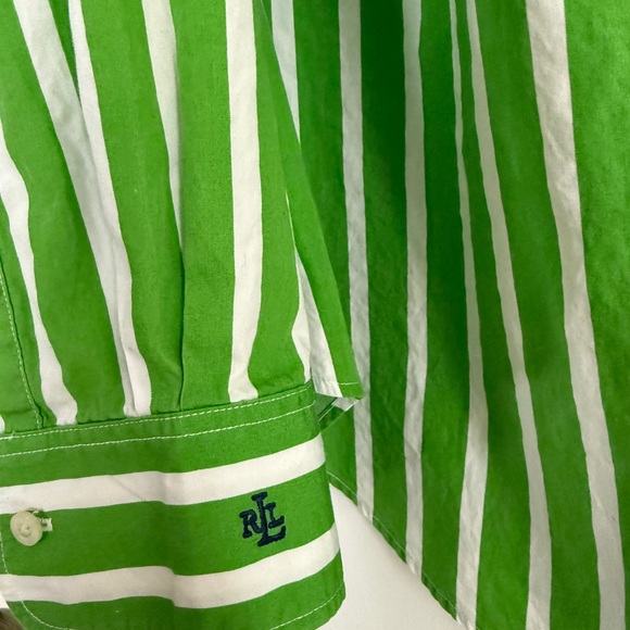 Ralph Lauren Green and White Vertical Stripe Button-Down Shirt - Picture 3 of 5